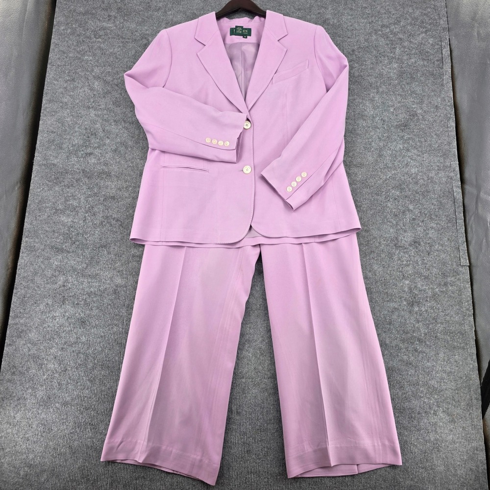 Lauren Ralph Lauren Lavender 100% Silk Pant Suit Set Blazer Wide Leg Pants 14W